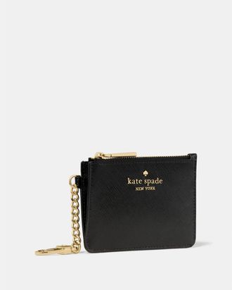 Kate Spade New York Womens Key Ring Card Holder - Black Leather - One Size