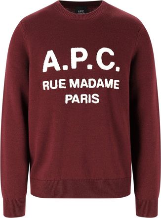 A.P.C. Burgundy Virgin Wool Crew Neck Sweater with Ribbed Finish