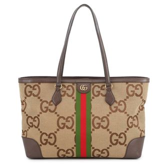 Gucci Ophidia Beige Brown Canvas Leather Tote Bag (Pre-Owned)