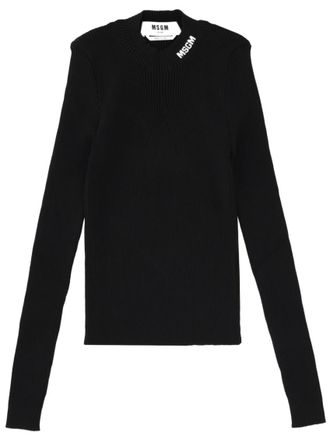 Msgm Black Knitted Crew Neck Sweater