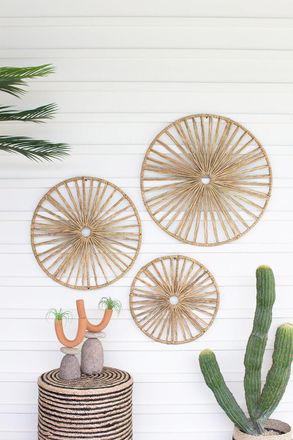 Kalalou Set Of Three Spoked Seagrass Wall Art