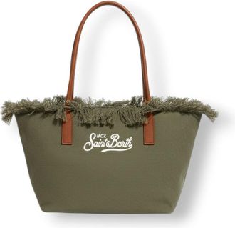 MC2 Saint Barth Medium Olive Green Tote Bag With Textured Fringe Trim