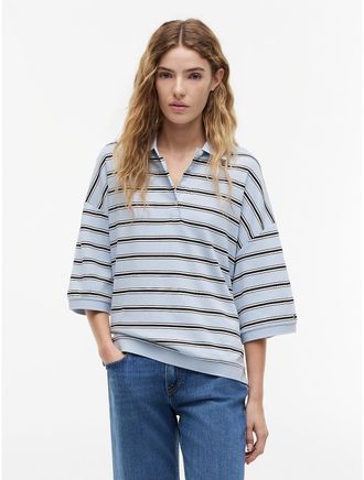 Tommy Hilfiger Womens Oversized Fit Striped Polo - Blue - XS
