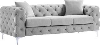 Vente-Unique Sof&aacute; de 3 plazas Chesterfield de terciopelo gris claro EDWINA