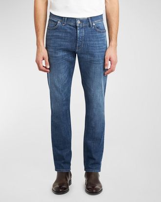 Brioni Mens Light Wash Straight-Leg Jeans
