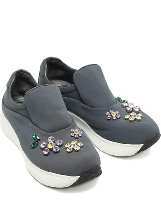 Prada Sneakers a fiori con cristalli - Grigio