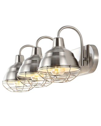 Jonathan Y Designs Jonathan Y Levi 24In 3-Bulb Industrial Farmhouse Iron Nickel Led Vanity Light