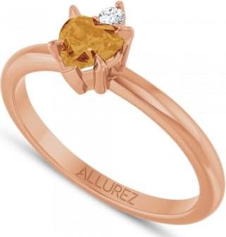 Allurez Heart Natural Citrine & Natural Diamond Ring 14K Rose Gold (0.45ct)