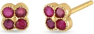 Bony Levy 18K Gold El Mar Gemstone Clover Stud Earrings in 18K Yellow Gold/ruby at Nordstrom