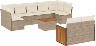 vidaXL Juego De Sof&aacute;s Jard&iacute;n Con Cojines Beige 10 Pzas Rat&aacute;n Sint&eacute;tico Vidaxl