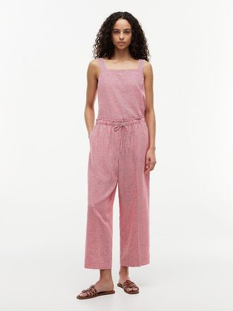 Tommy Hilfiger Womens Gingham Linen-Blend Pull-On Pant - Bold Rose - XXL