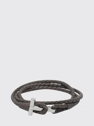 Tom Ford Bracciale multifilo in pelle di vitello intrecciata con logo