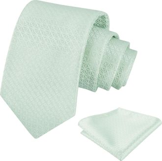 Alizeal Mens 8cm Business Regular Pattern Formal Tie and Hanky Unique Classic for Wedding Necktie Set, Pale Green