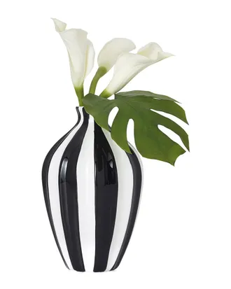 Torre & Tagus Abstract 11.5In Black Band Ceramic Gourd Vase