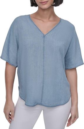 DKNY V-Neck Top in Stream Wash at Nordstrom, Size X-Large