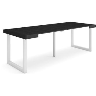 Skraut Home Consolle allungabile, Tavolo consolle allungabile, 220, Per 10 persone, Gambe in legno, Stile moderno, Nero - Skraut Home