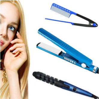 Trade Shop Kit De Peinado Peine Alisador Plancha Rizadora