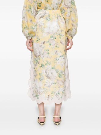 Zimmermann Womens Acacia Scallop Midi Skirt Floral Ss25 W