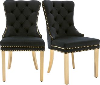 STILVORA Silla De Comedor Tapizada Con Anilla Trasera Y Tachas, Patas Regulables, Terciopelo Negro 50.5 &times; 45 &times; 95 Cm