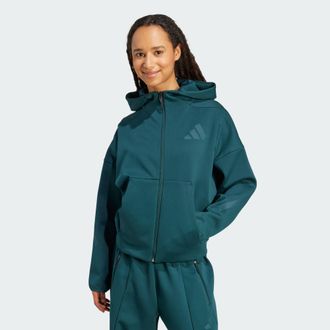 adidas Womens Z.N.E. Full-Zip Hoodie - Forest Green Recycled Material - Size X-Small