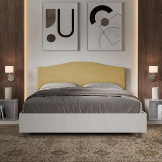 ITYhome Ityhome - Letto Contenitore Da 160x190 In Legno Bianco E Testata In Microfibra Ocra Grace