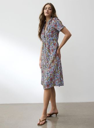 Icone Womens Notch collar belted midi dress