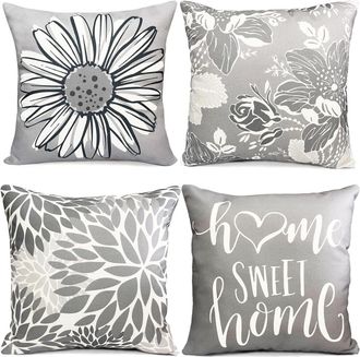 OEM Fundas De Almohada Grises De 40x40 Cm (paquete De 4), Fundas Decorativas Ideales Para Sof&aacute;s, Bancos Y Uso En Exteriores: Estilos R&uacute;stico, Lino, Bohemi
