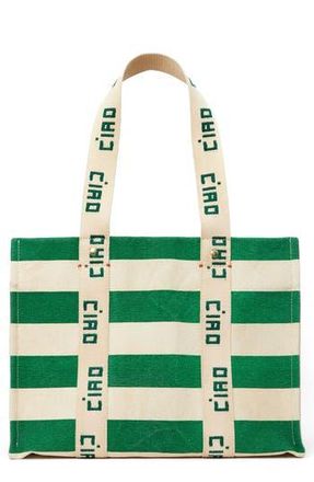 Clare Vivier Noemie Stripe Cotton Canvas Tote in Palm Green /canvas Stripe at Nordstrom Rack