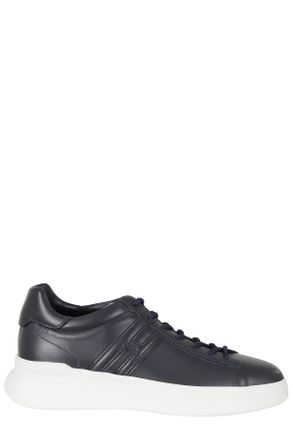 Hogan Denim Blue H580 Leather Rubber Sole Leather Sneakers