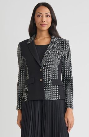 Misook Tailored Mixed Media Tweed Knit Blazer in Black/white at Nordstrom, Size Xx-Large