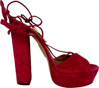 Aquazzura Austin Platform Sandal heels in Burgundy Suede