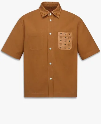 MCM Shirt in Cotton and Monogram Print Leather