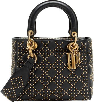 Dior Black Lambskin Studded Lady Medium Tote (Authentic Pre-Loved)