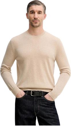 Benetton Trui met ronde hals - Heren - Cashmere truien - Beige - M - Kasjmier - Truien & Vesten