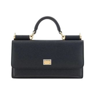 Dolce & Gabbana Tassen, Dames, Zwart, ONE Size, Leer, Sicily Portemonnee met Ketting