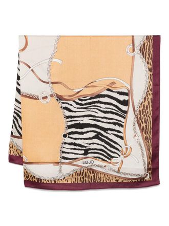 Liu Jo chain-print zebra-pattern scarf - women - Polyester - One Size - Brown