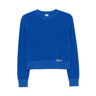 Loewe Logo Geborduurd Wol Trui - Dames - Truien - Blauw - Maat: L Wol