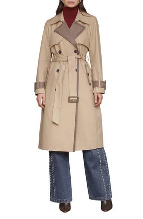 Avec Les Filles Pattern Block Trench Coat in Camel-Brown Houndsto at Nordstrom, Size Medium