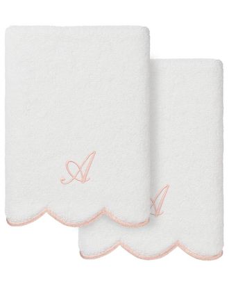 Linum Home Textiles 100% Turkish Cotton Adornia Scallop 2Pc Personalized Hand Towel Set