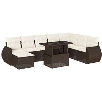 vidaXL Set De Sof&aacute;s De Jard&iacute;n 9 Pzas Y Cojines Rat&aacute;n Sint&eacute;tico Marr&oacute;n Vidaxl