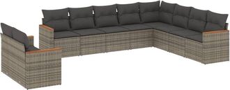 vidaXL Set De Sof&aacute;s De Jard&iacute;n 10 Pzas Con Cojines Rat&aacute;n Sint&eacute;tico Gris Vidaxl