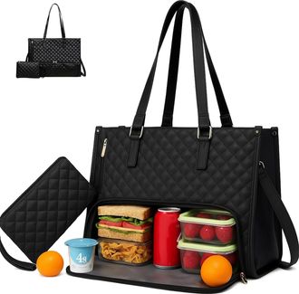 Generic 2 in 1 Tote Bag Lunch Bag for Women, 2 in 1 Lunch Bags Combo,15.6 Inch Laptop Handbag with Insulated Leakproof Compartment, Stylish Work & Travel Tote