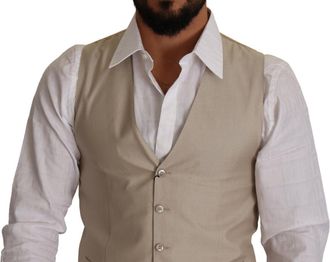 Dolce & Gabbana Cotton Silk Formal Vest - Beige