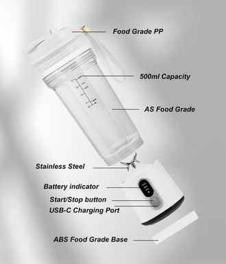 OEM Licuadora Port&aacute;til, 500 Ml (17 Oz), Recargable Por Usb, C 4000 Mah, 6 Cuchillas De Acero Inoxidable, Mini Licuadora Port&aacute;til, Gimnasio