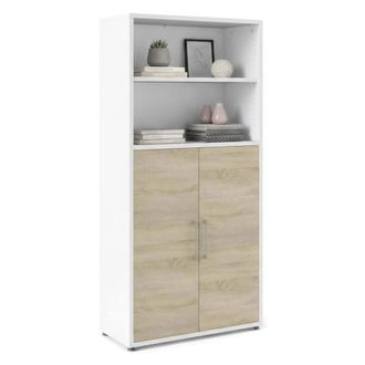 Dmora Dmora - Aparador Saotome, Buf&eacute; De Sal&oacute;n, Aparador De Sal&oacute;n, Despensa De Cocina, 89x40 H186 Cm, Blanco Y Roble