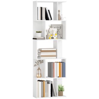 HOMCOM Homcom Librer&iacute;a De 5 Niveles, Estanter&iacute;a Para Libros En Forma De S Con 10 Estantes, Para Sal&oacute;n, Dormitorio, Estudio, Oficina, 60x24x184,5 Cm, Blanco