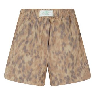 Ganni Printed Stretch Cotton Elasticated Shorts - female - Ganni - Short Shorts - Brown - M - Shorts