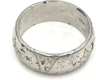 Louis Vuitton Silver-Tone Monogram Band Womens Ring (Pre-Owned)