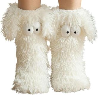 Generic Muffle Friends Cozy Socks with Eyes, Womens Cute Big-Eyes Winter Slipper Socks, Warm Fuzzy Plush-Lined Non-Slip Indoor House Socks for Home & Lounge (