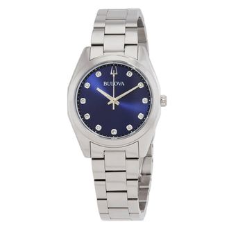 Bulova Surveyor Quartz Diamond Blue Dial Ladies Watch 96P229